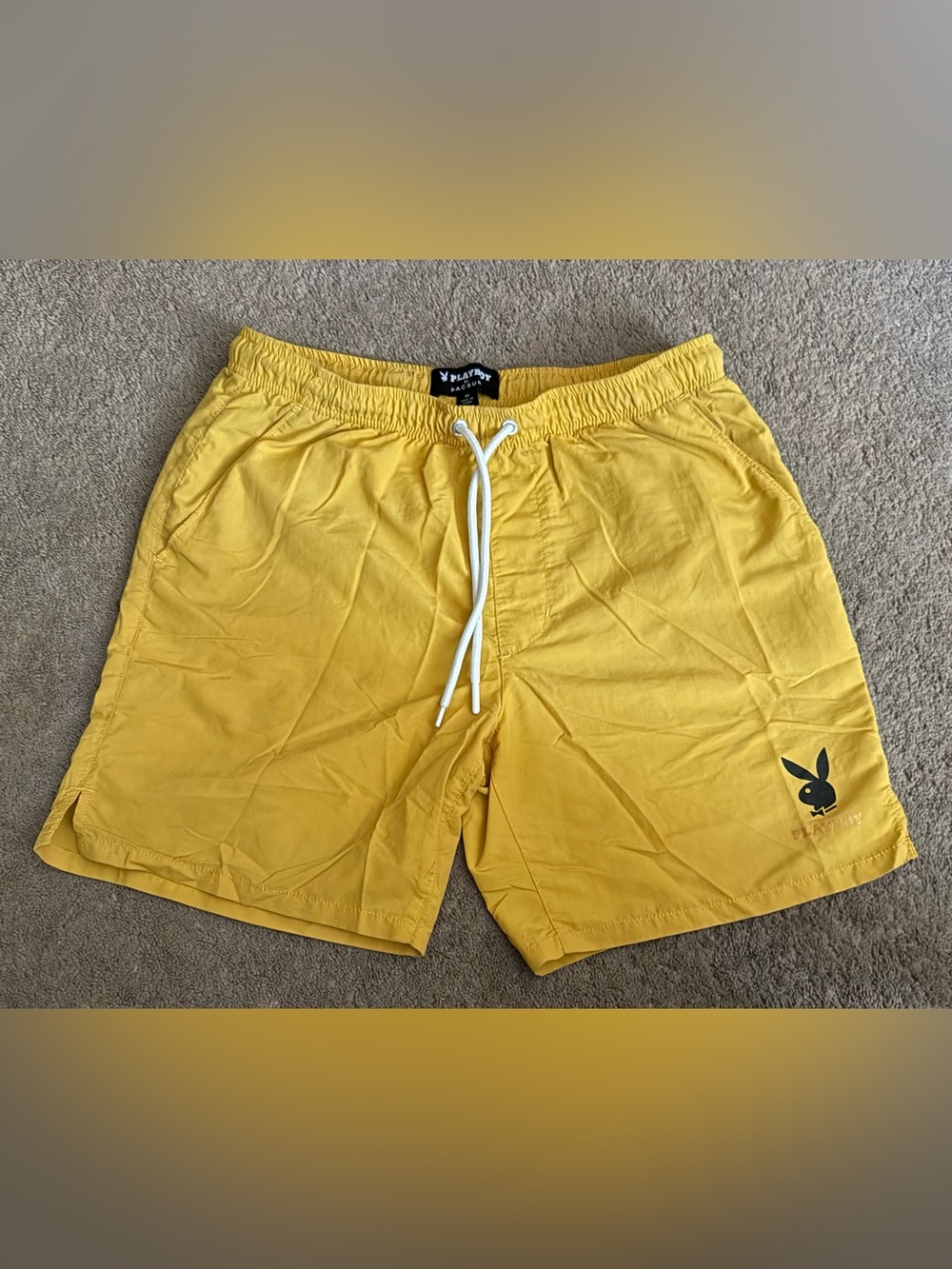 PLAYBOY Yellow Elastic Waist Swim Shorts with White Drawstring